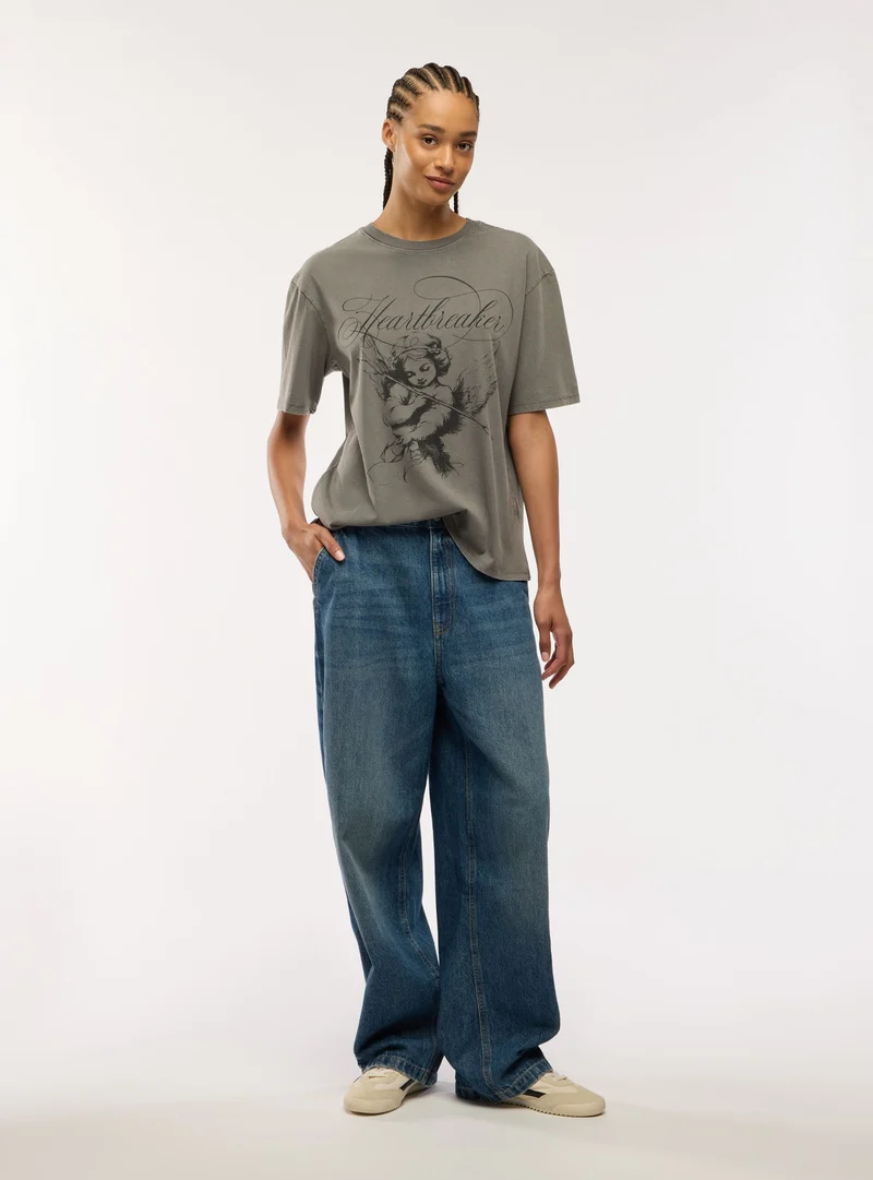 T-shirt ampia con stampa angeli