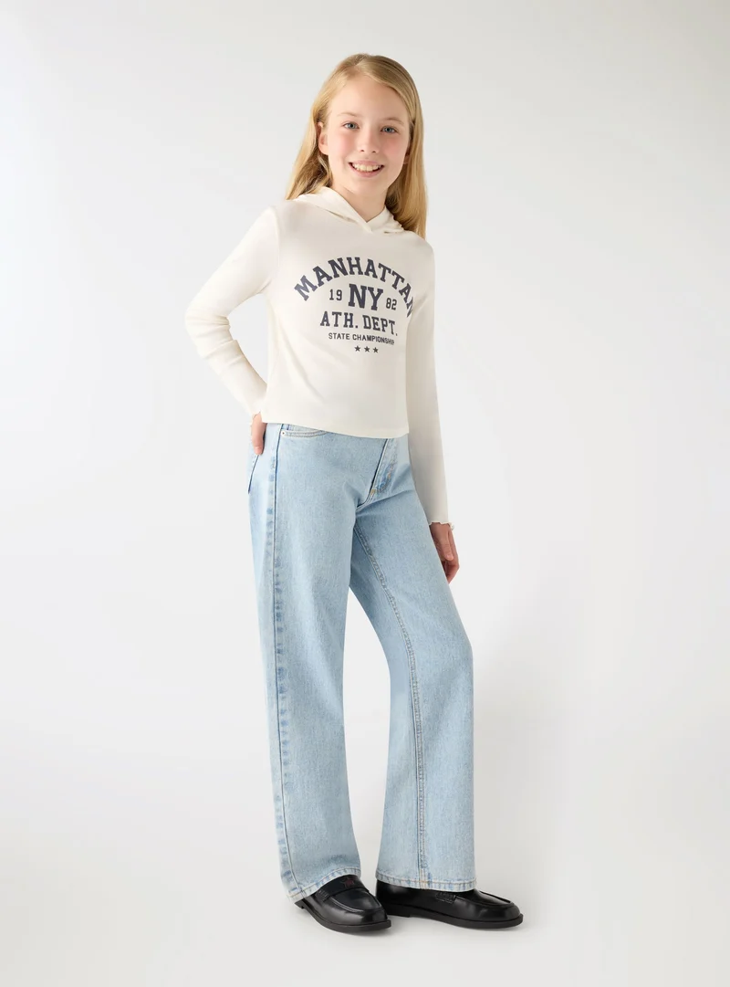 Jeans wide leg a tinta unita
