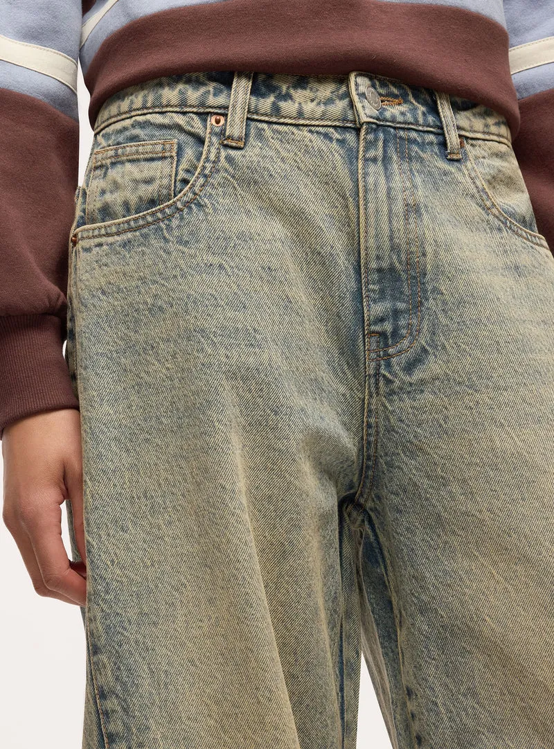 Jeans barrel a tinta unita