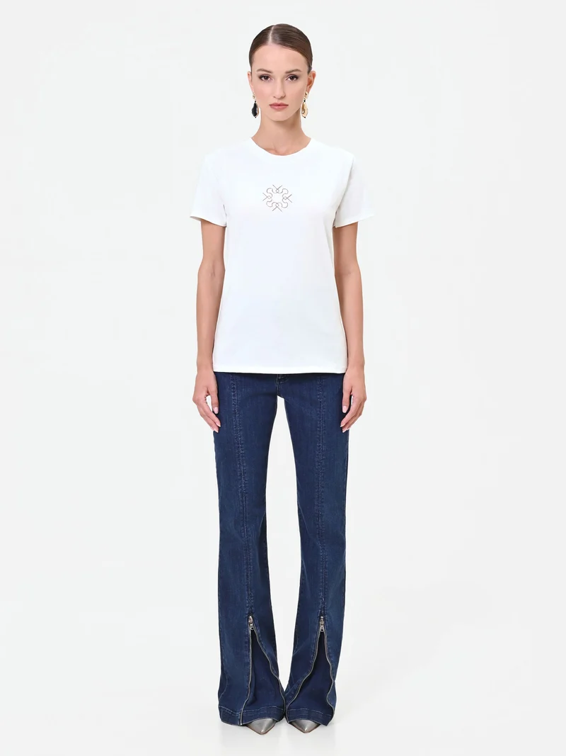 T-shirt panna bianco con dettaglio geometrico