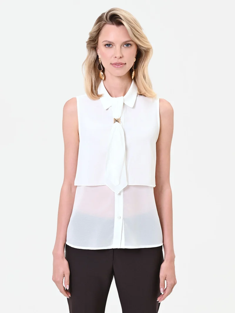 Camicia bianca smanicata in georgette