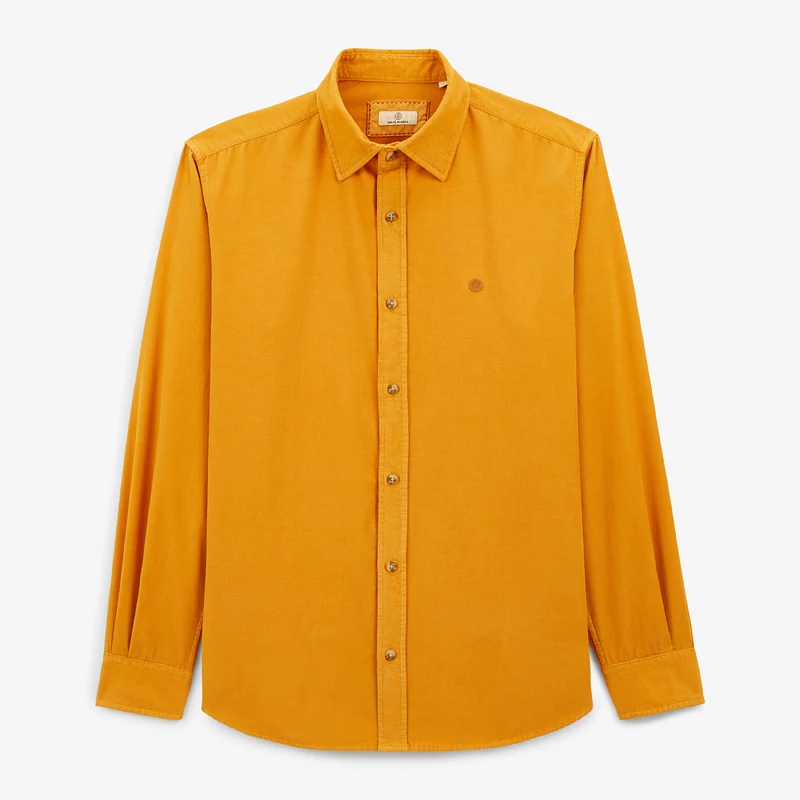 Chemise manches longues unie en coton velours jaune gold Charles