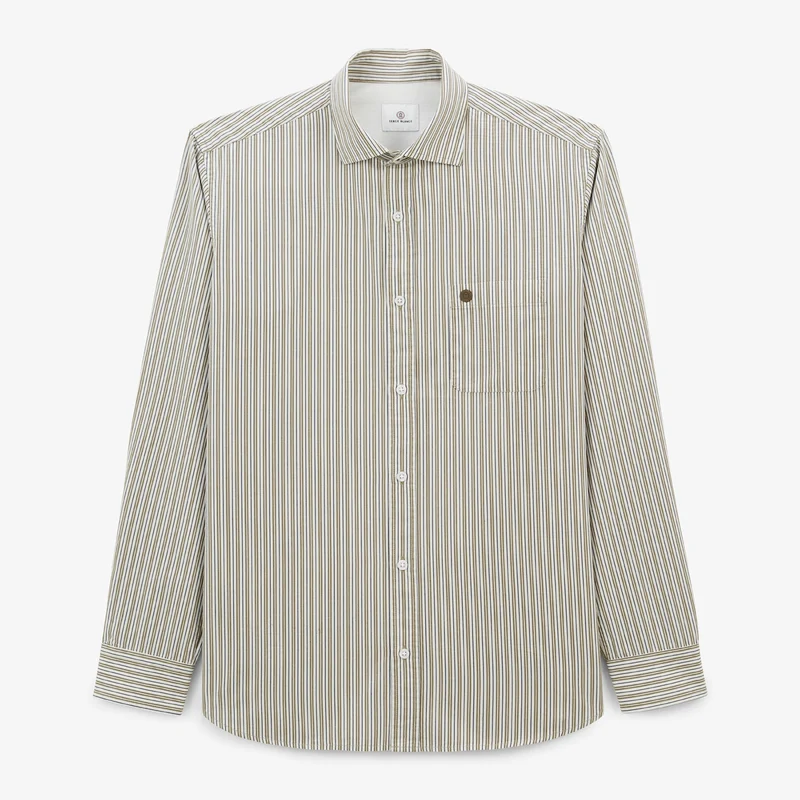 Chemise manches longues en coton à rayures vert militaire Charles