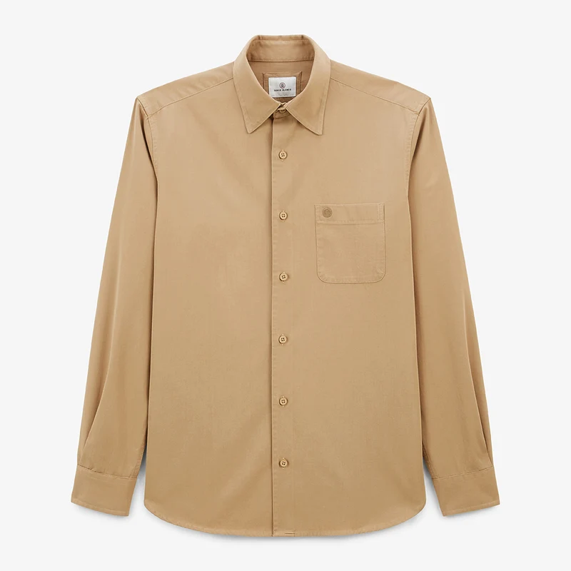 Chemise manches longues en coton unie beige Charles