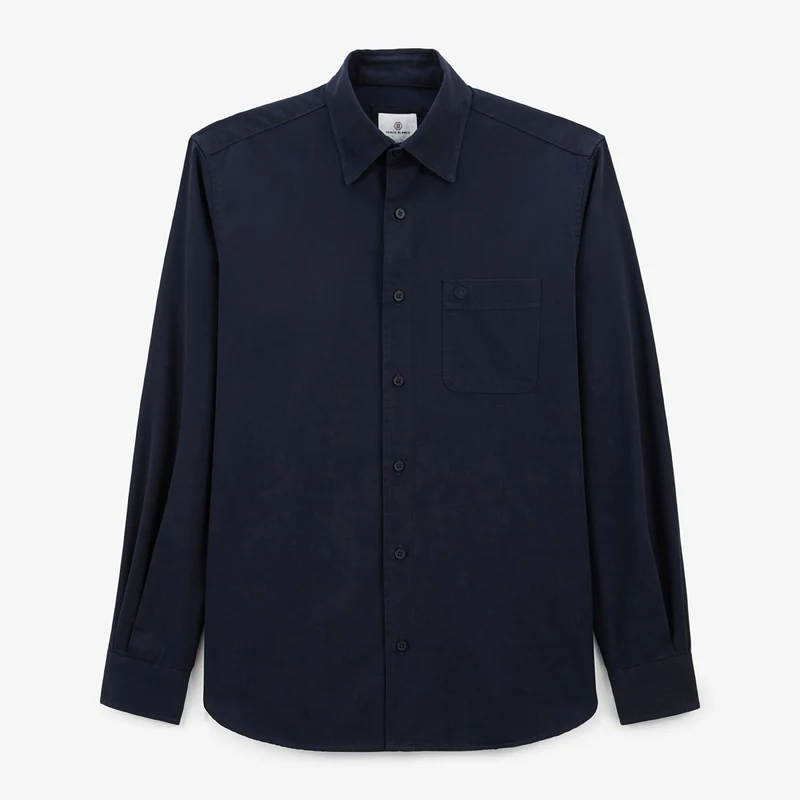 Chemise manches longues en coton unie bleu dark navy Charles