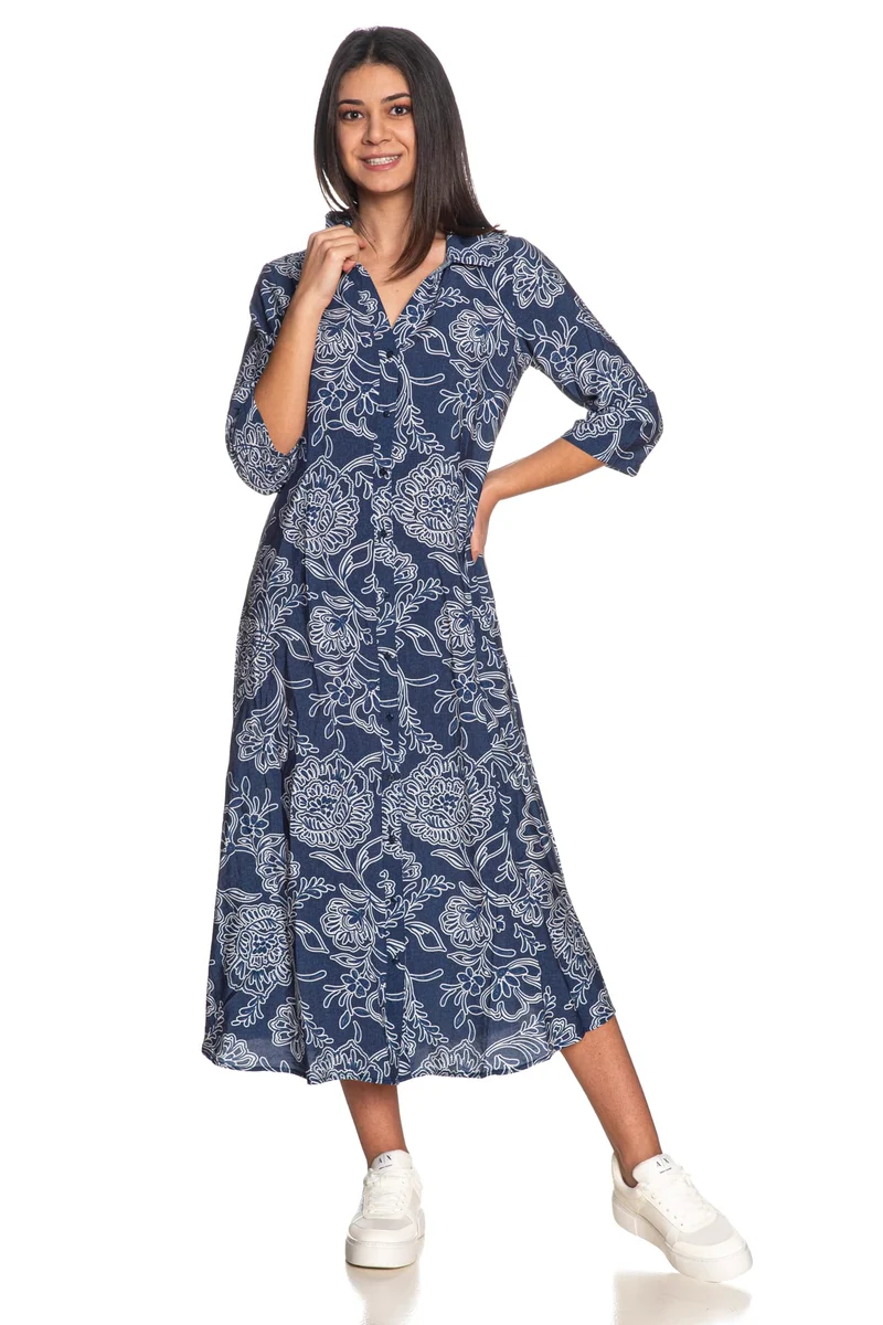 Abito Lungo Jdy Elise Life Da Donna Fantasia Blu Navy Bianca