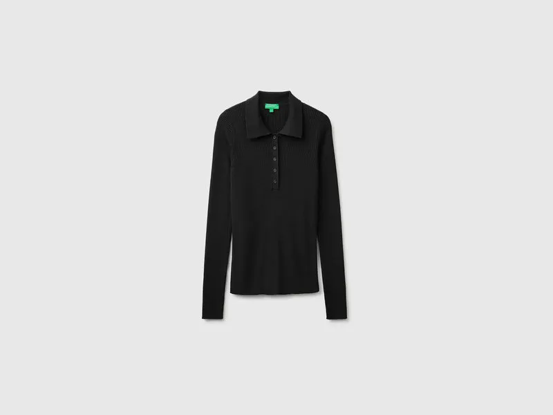 Polo in maglia di misto seta e lana