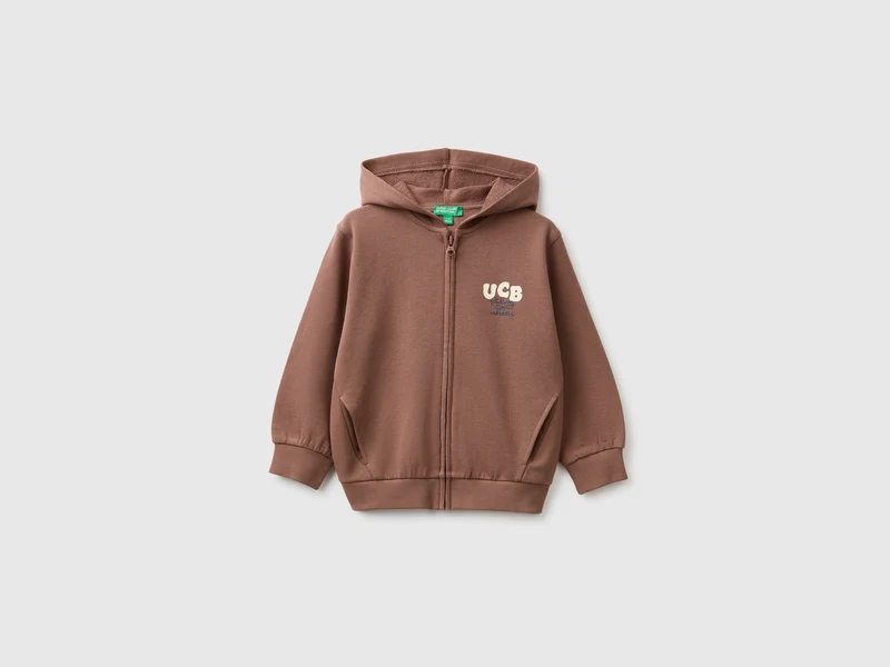 Felpa in cotone bio con cappuccio e stampe