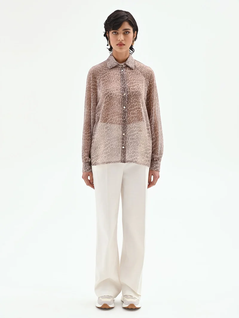 Camicia stampa animalier tortora beige