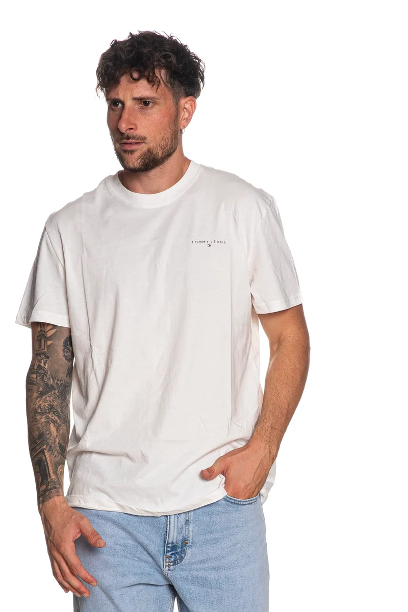 T Shirt Tommy Hilfiger Th Linear Chest Tee Da Uomo Bianca
