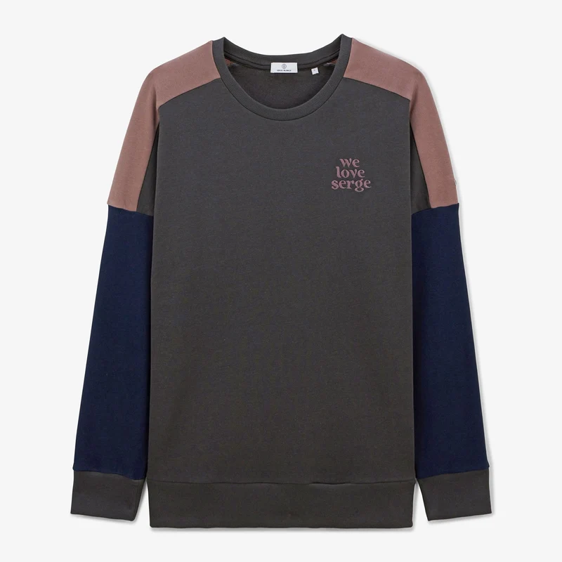 Sweat en molleton col rond WE LOVE SERGE gris anthracite en coton
