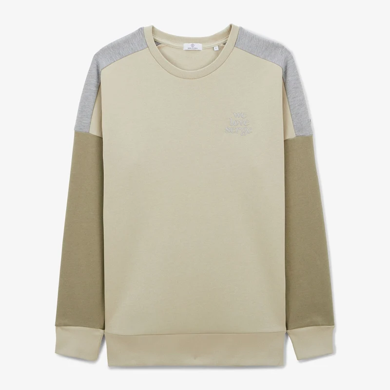 Sweat en molleton WE LOVE SERGE ciment col rond en coton