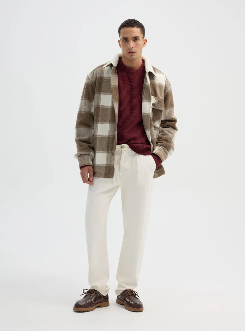 Giacca camicia imbottita a quadri con colletto teddy