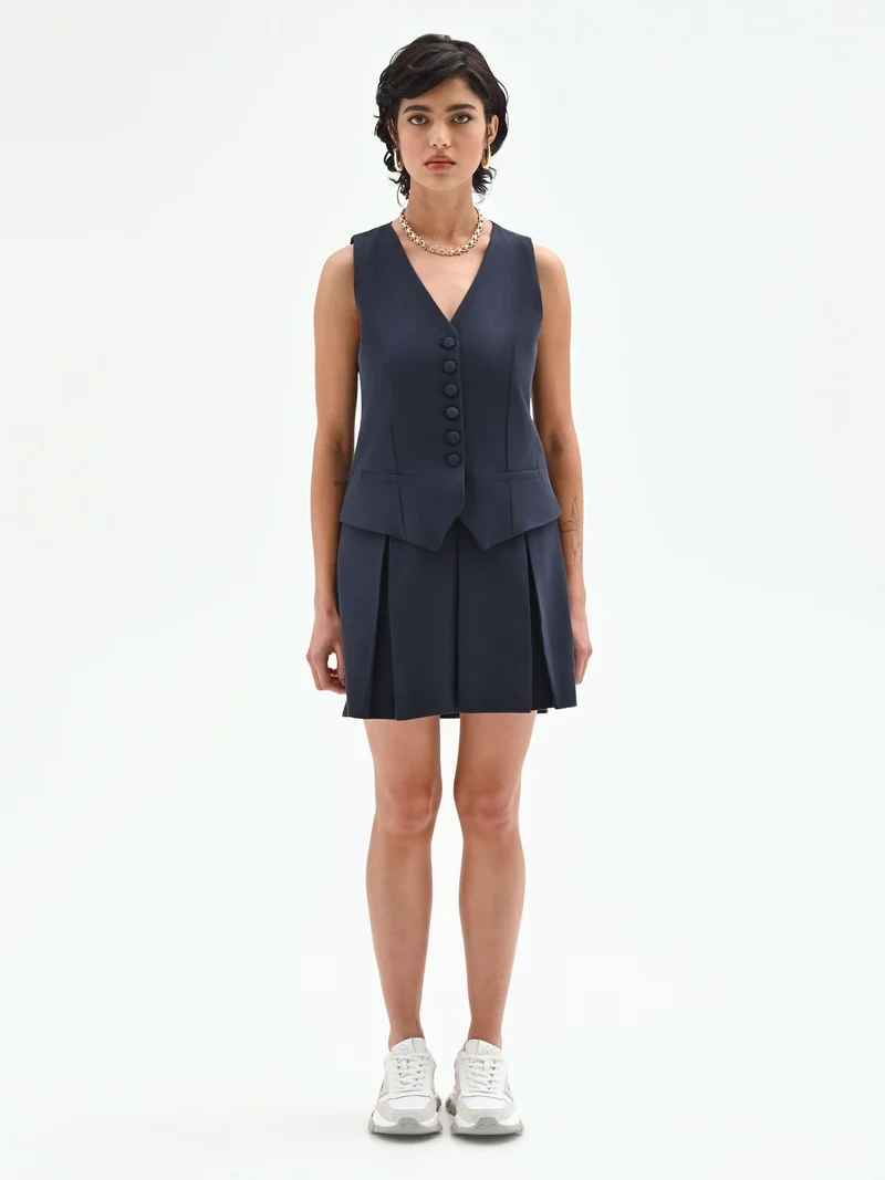Abito corto effetto due pezzi blu navy