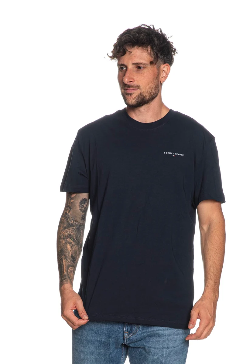 T Shirt Tommy Hilfiger Th Linear Chest Tee Da Uomo Blu Marina