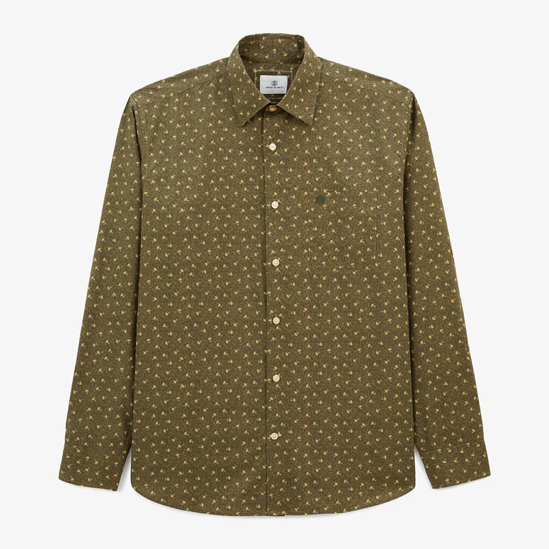 Chemise manches longues en coton imprimé floral vert anglais Charles