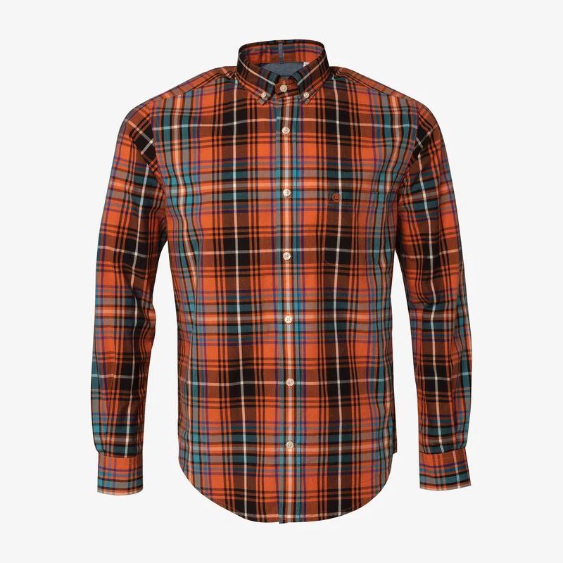 Chemise manches longues à carreaux orange brique en coton