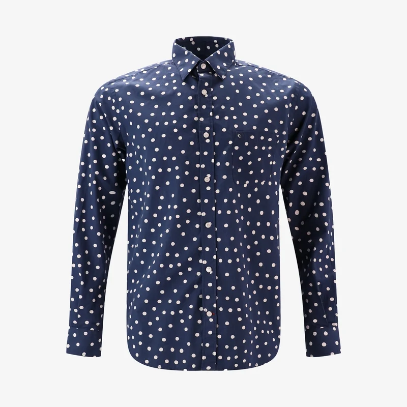 Chemise manches longues à pois bleu foncé en coton