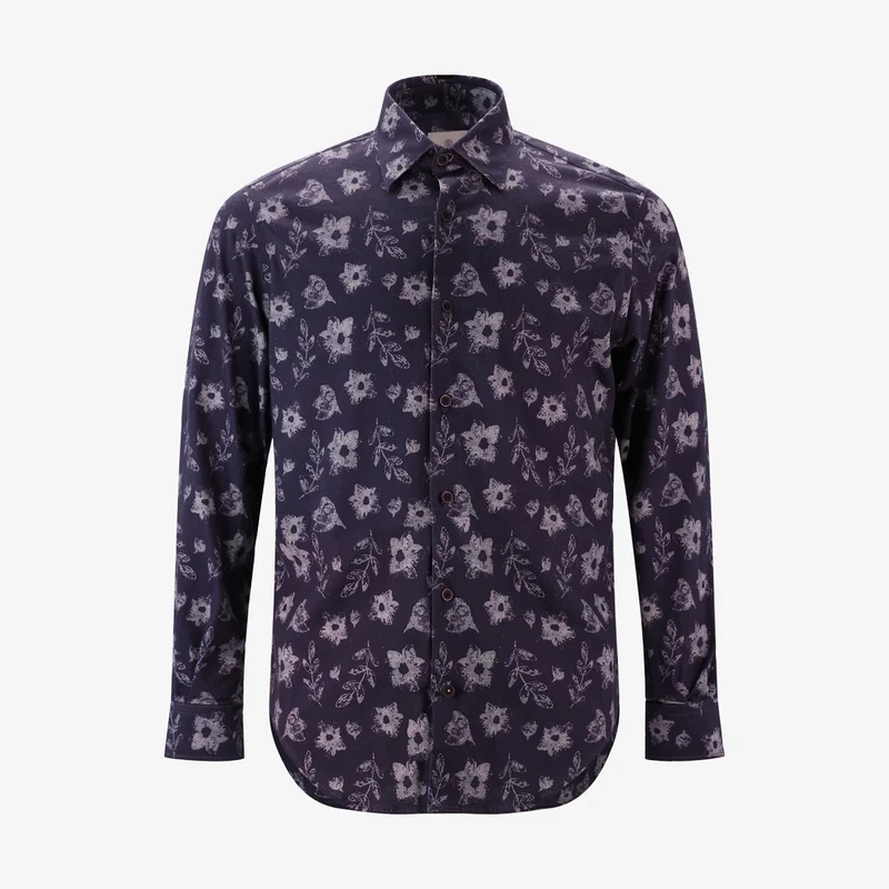 Chemise à motifs manches longues bleu marine en coton
