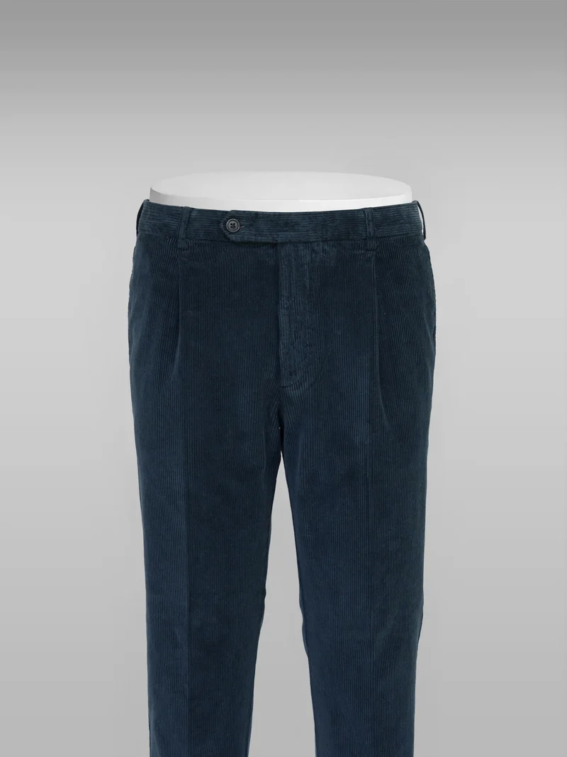 Dark blue corduroy sport trousers 1 pleat