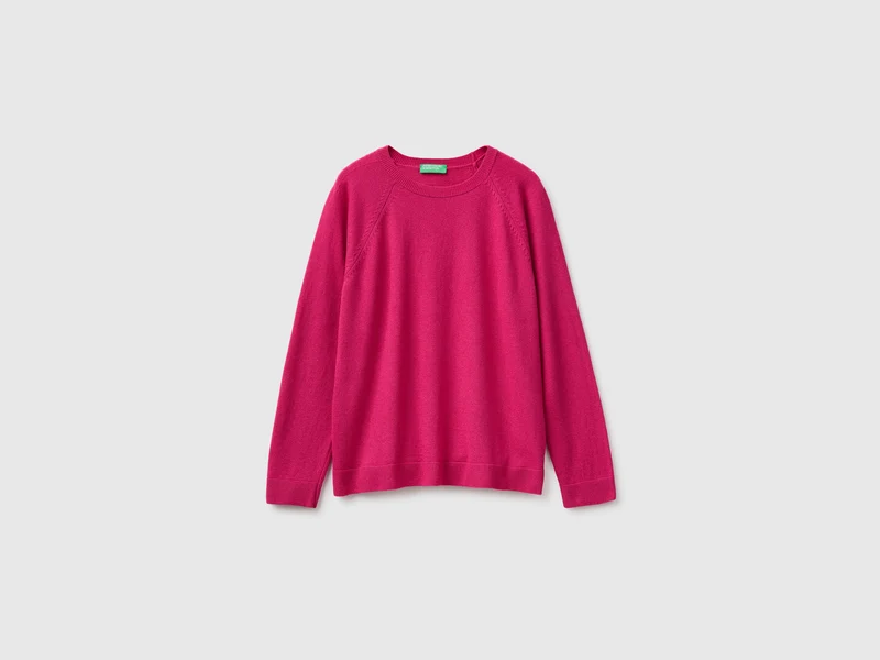 Maglia girocollo fucsia in misto lana e cashmere