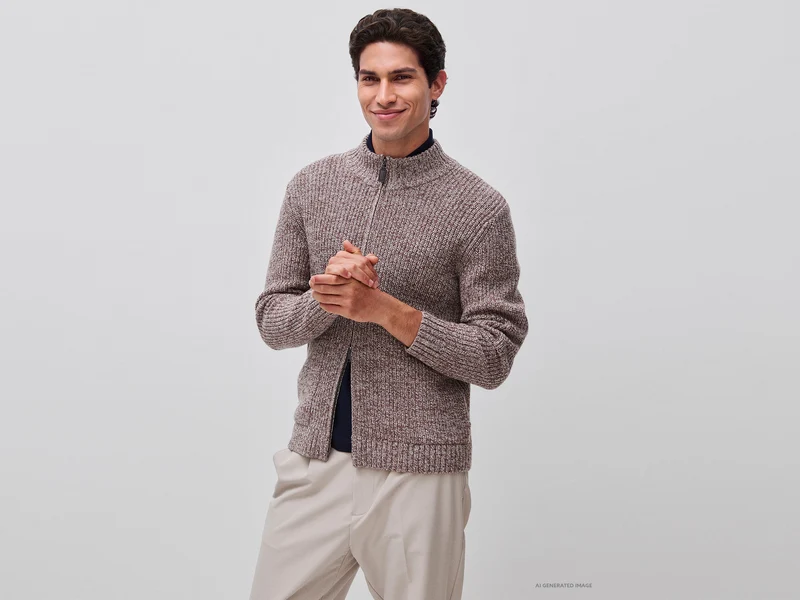 Cardigan con zip in misto lana