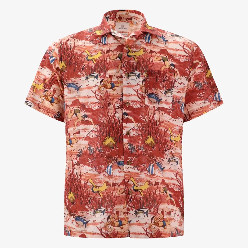Chemise manches courtes imprimée brique