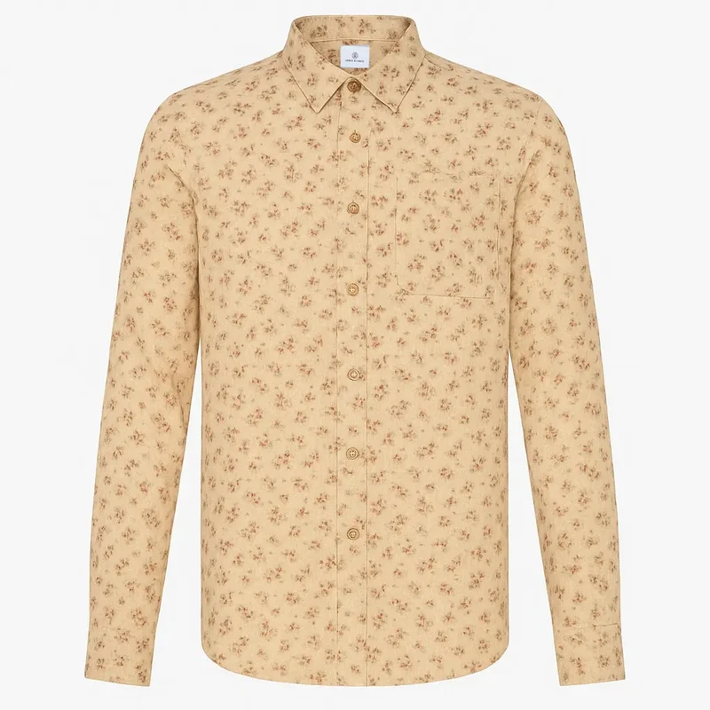 Chemise imprimée fleurs vintage jaune coupe ajustée en coton