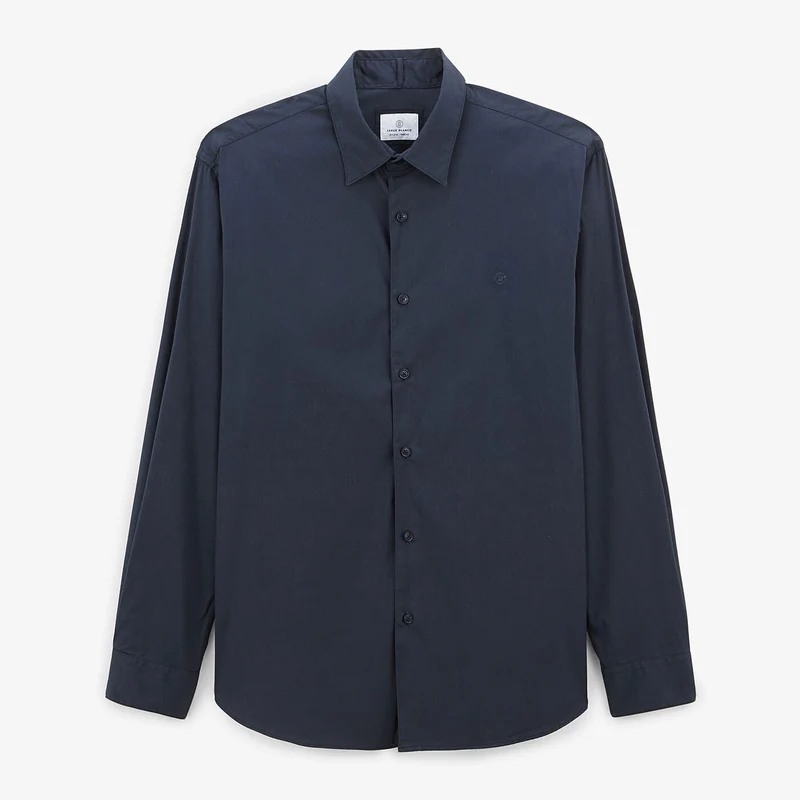 Chemise manches longues unie bleu foncé