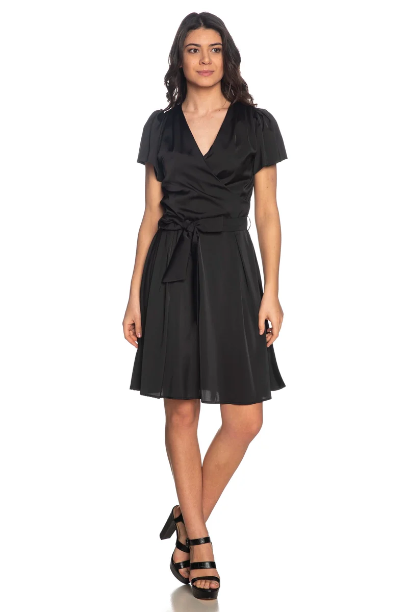 Abito Corto Yes Zee Baloon Sleeve Da Donna Nero