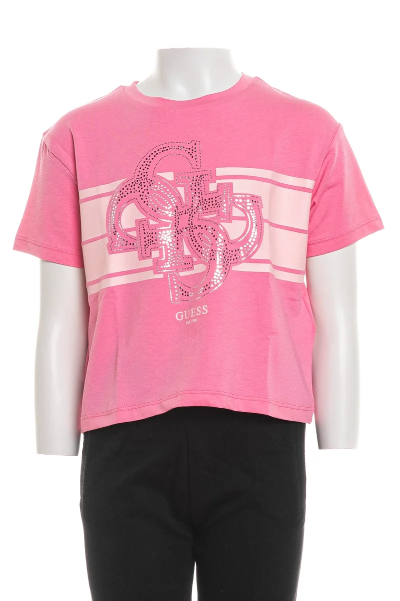 T Shirt Guess 4 G On Stripes Kids Da Bambina Rosa Bubble