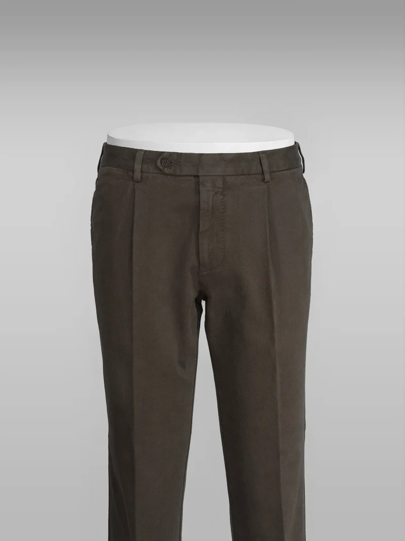 Brown cotton elastan sport trousers 1 pleat