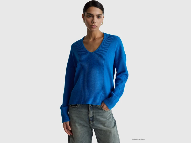 Maglione scollo a V 100% lana