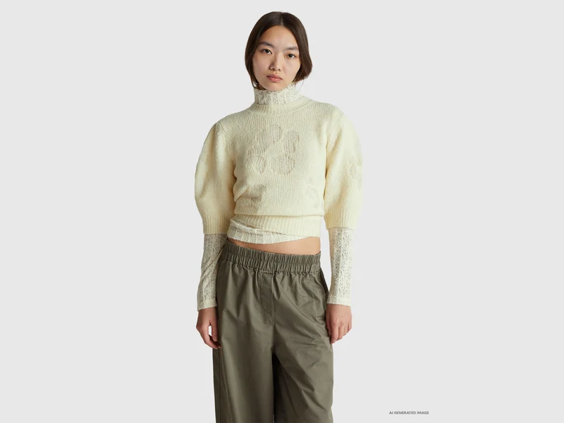 Maglia manica corta con intarsio fiori