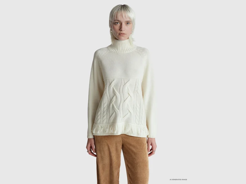 Maglione dolcevita over fit con frange