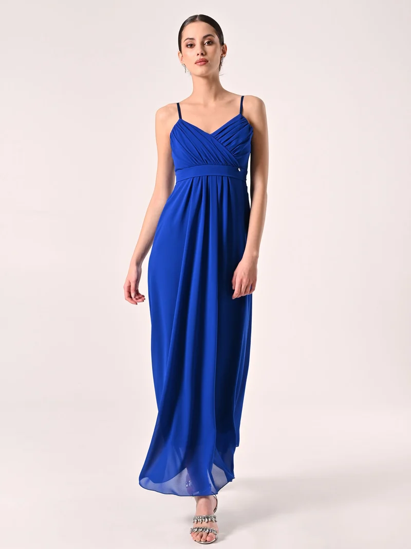 Abito taglio Impero in Georgette Blu Cina