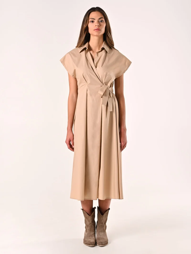 Chemisier Beige Incrociato con Fiocco