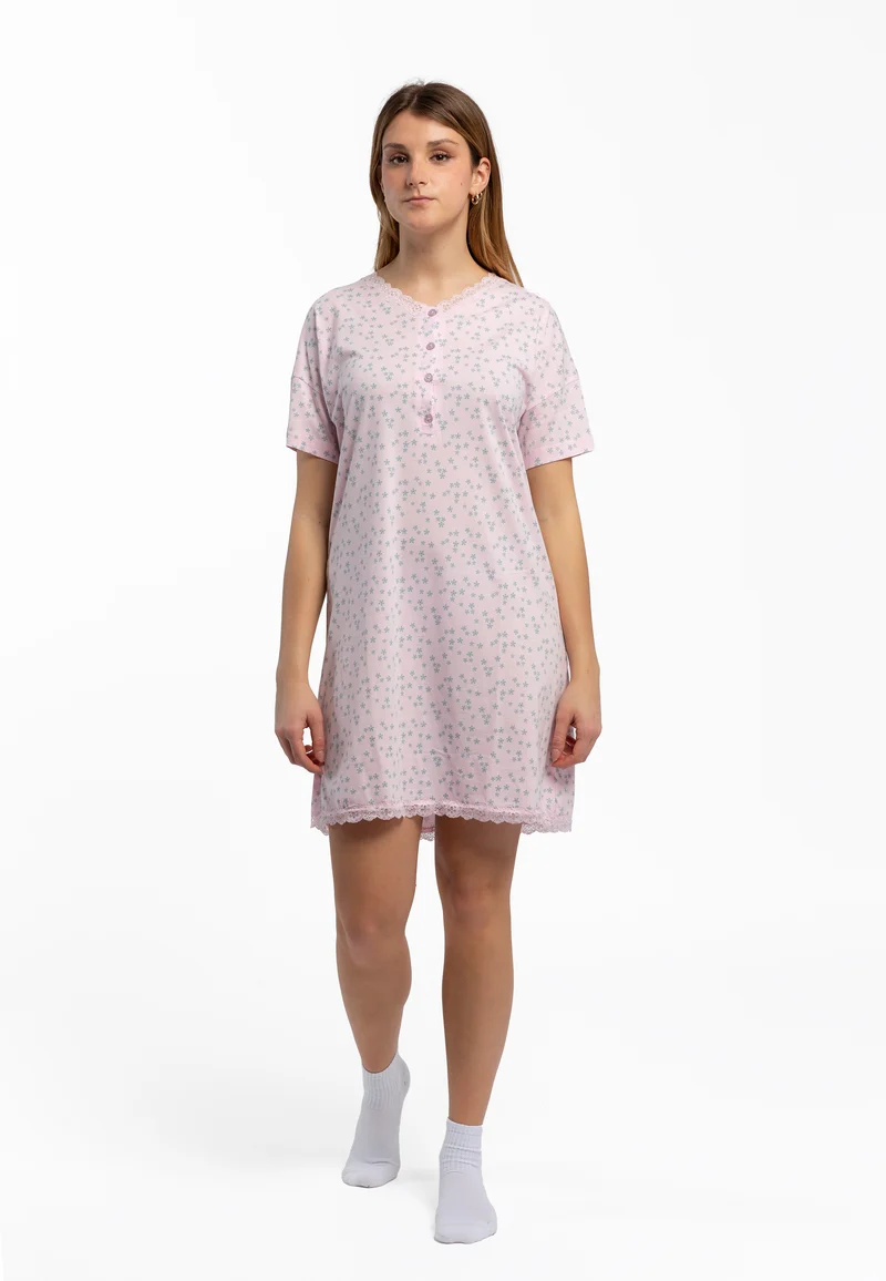 Camicia da notte mezza manica donna 100% cotone leggero NOI DI NOTTE LA2965/3120