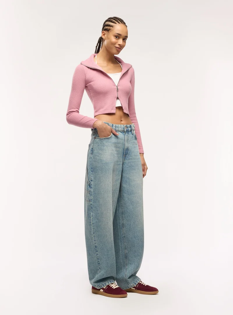 T-shirt crop a costine con zip