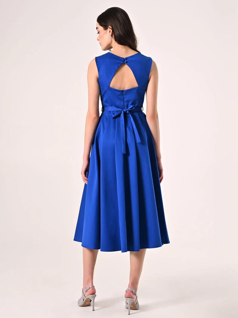 Abito Midi in Misto Cotone Blu Cina