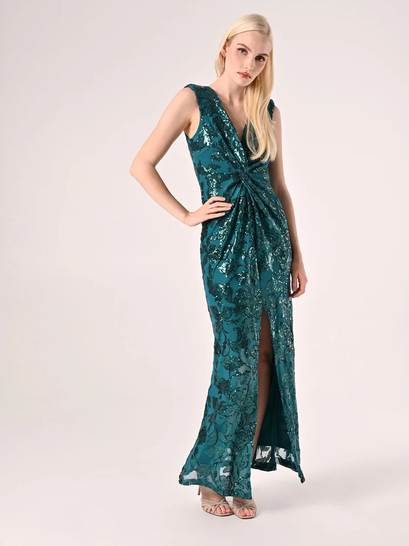 Abito Lungo Paillettes Verde Reale