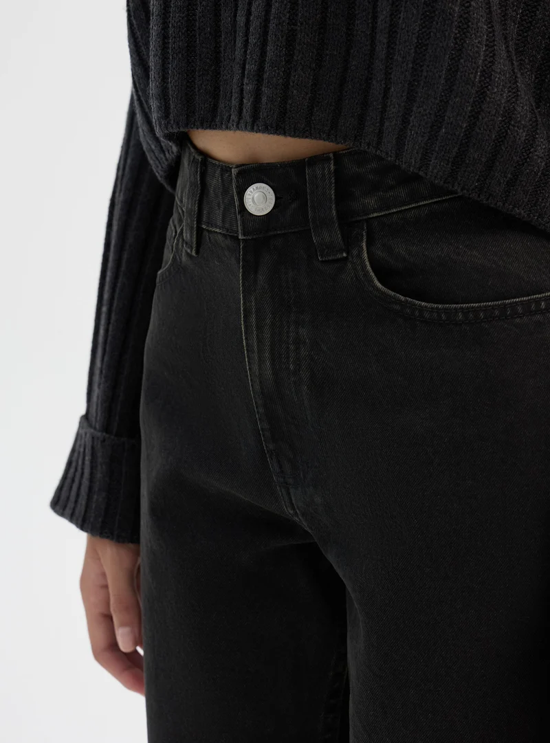Jeans mom a vita alta tinta unita