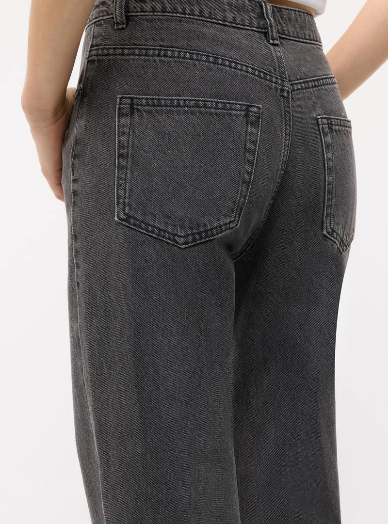 Jeans straight a vita alta tinta unita