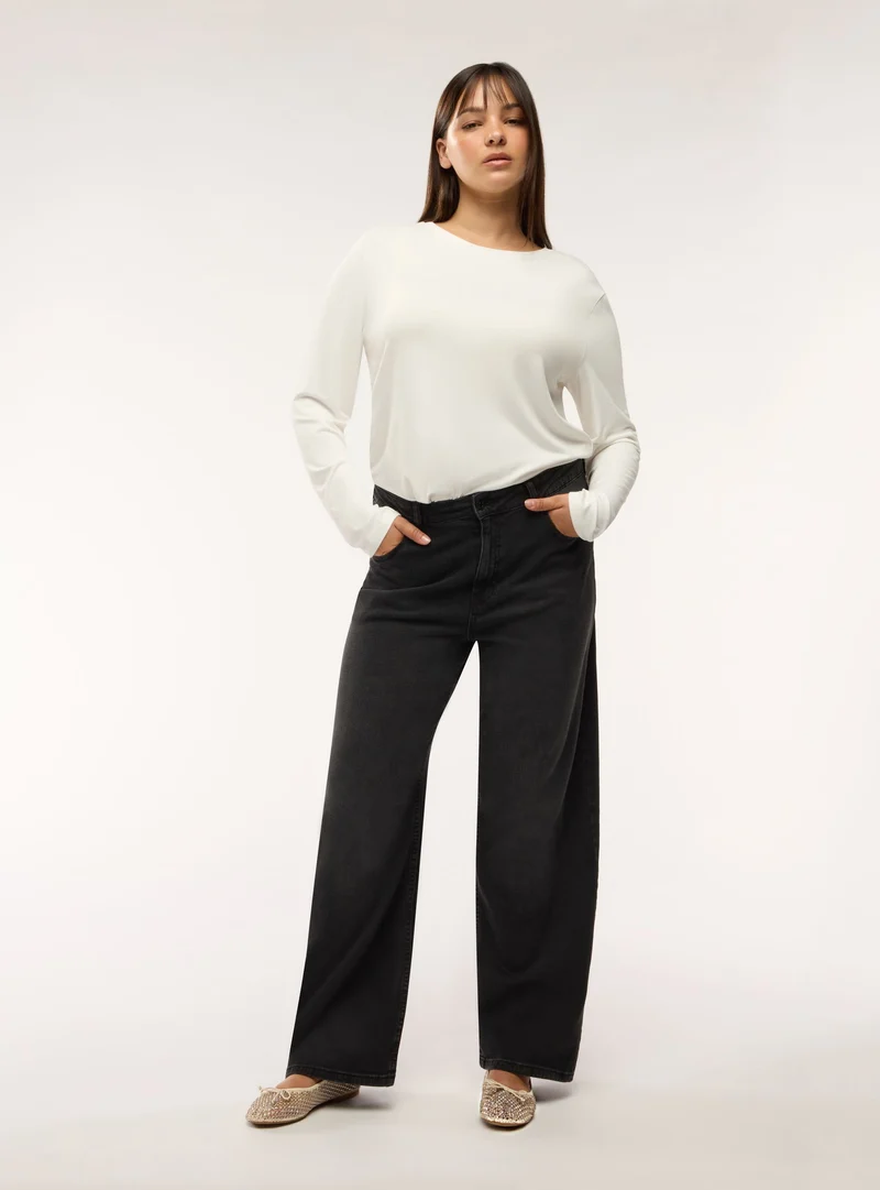 Jeans wide leg con stampa animalier