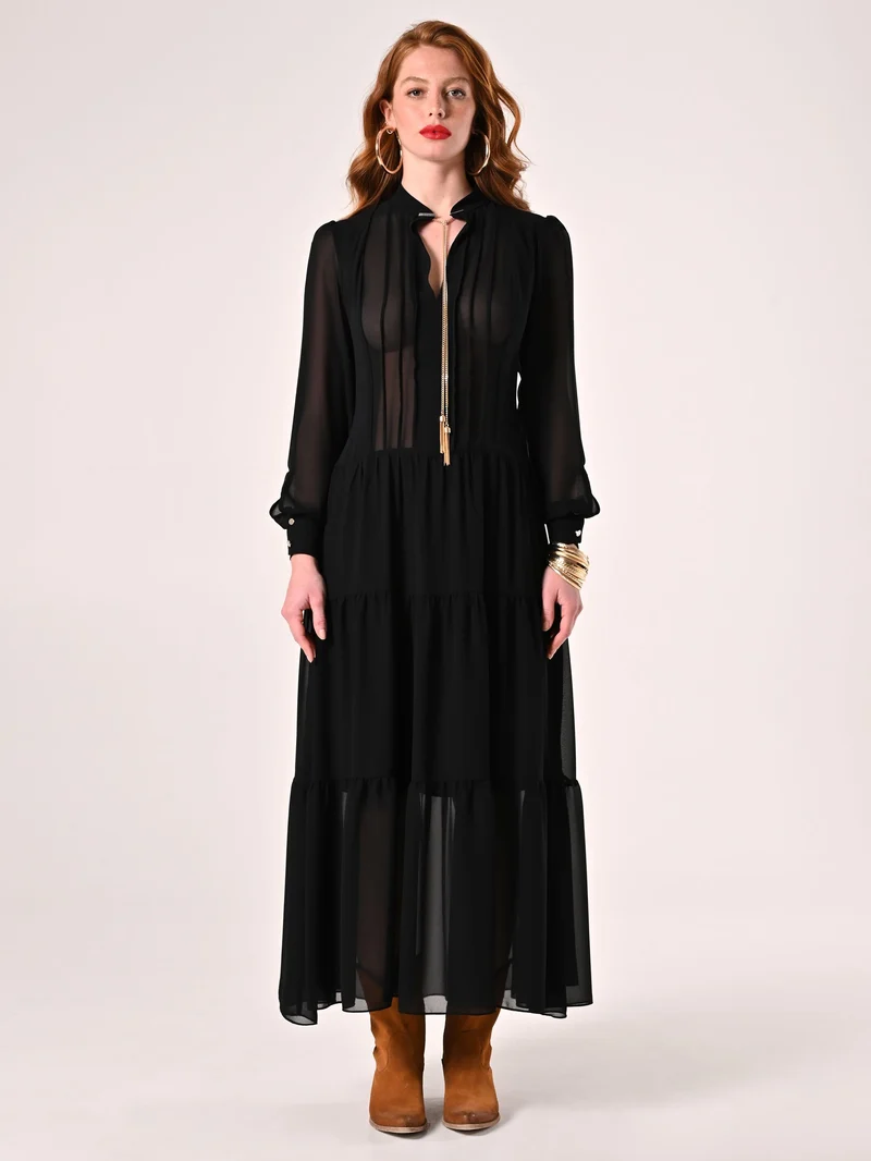 Maxi Abito in Crepe Georgette Nero