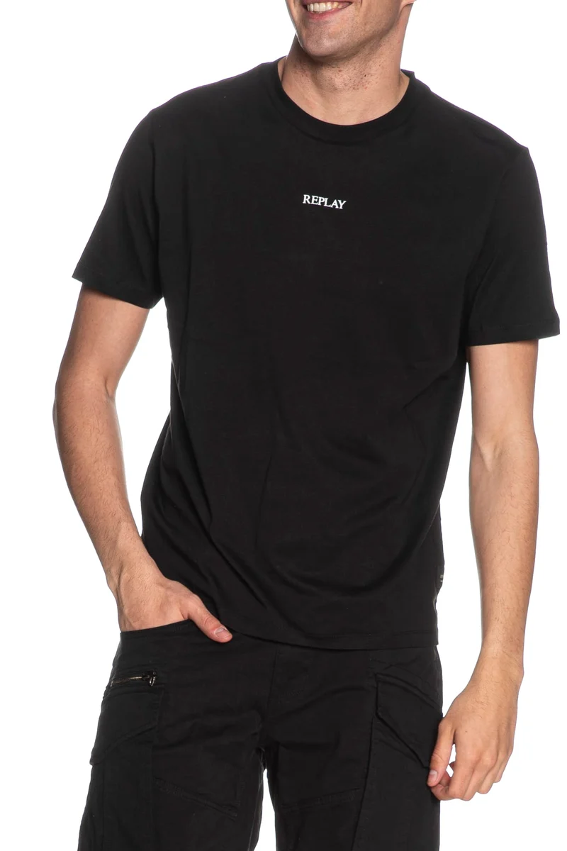 T Shirt Replay Basic Rpl Extended Tee Da Uomo Nera