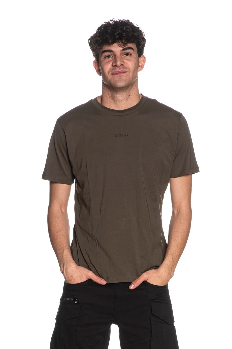 T Shirt Replay Basic Rpl Extended Tee Da Uomo Verde Militare Scuro