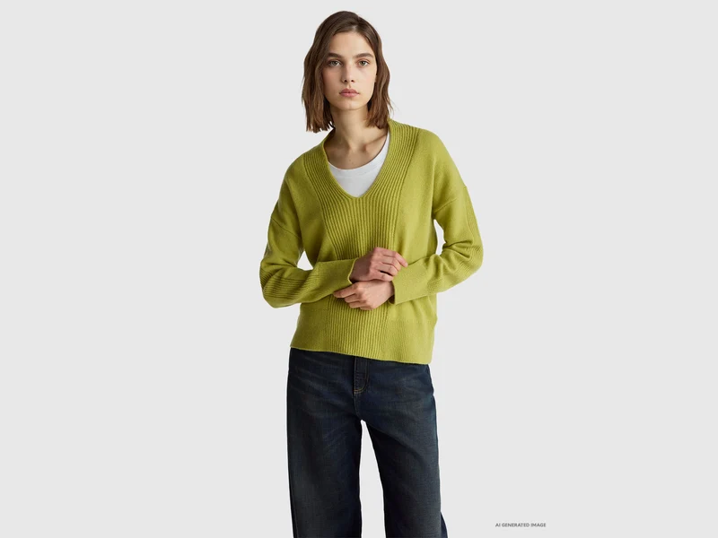 Maglione scollo a V 100% lana