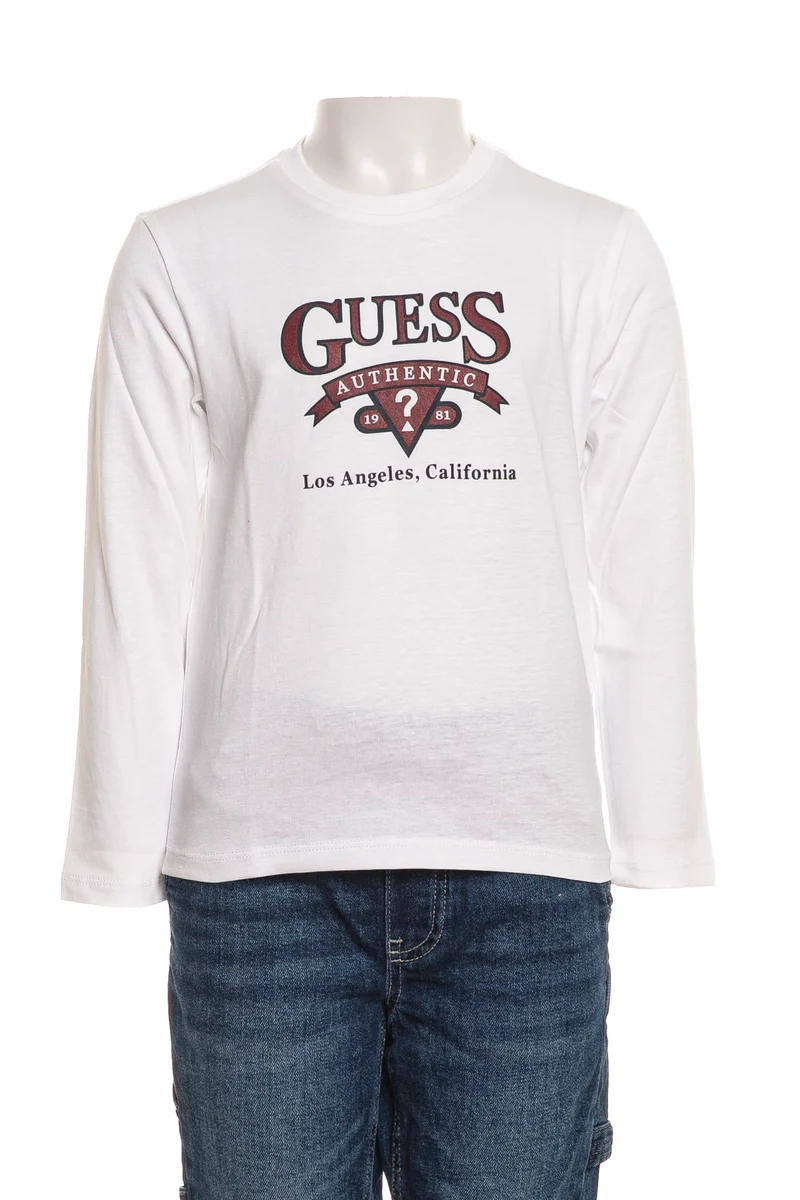 T Shirt Guess Ls Auth La Da Bambino Bianca