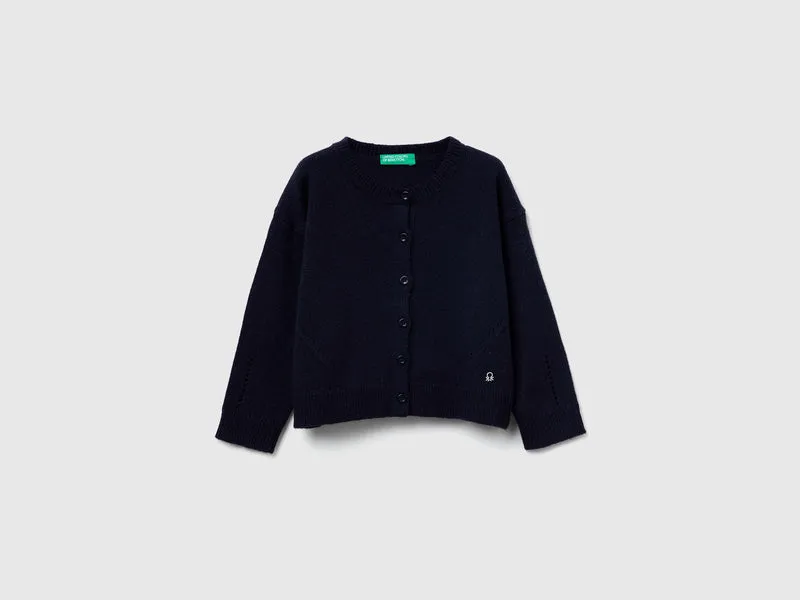 Cardigan in misto lana con trafori